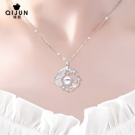 Qijun Blue Eucalyptus and Bird S925 Silver Necklace Girls Silver Pendant Anniversary Birthday Gift for Girlfriend and Wife