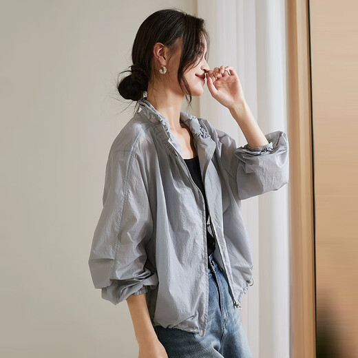Touchs sommer small Short Sunscreen Jacke für Frauen mit Reißverschluss Reißverschluss dünne Klimaanlagen Hemd Trendy Mode grau l