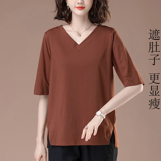 盼萱女士短袖高档女时尚一点中老年人鸡心领中年妇女t恤妈妈装夏宽松 白色KSP-9896款 白色KSP-9896款 L 适合100-115斤