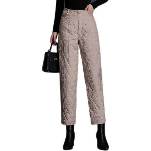 Woodpecker lightweight cotton pants for women, fashionable straight cotton pants for winter, new style, thickened, high-waisted, loose, warm and slim, black M recommended 95-105Jin Jin equals 0.5kg