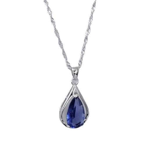 Fat Donglai purchases the same tanzanite pendant, retro style 925946 sterling silver drop-shaped necklace with blue zircon, single pendant