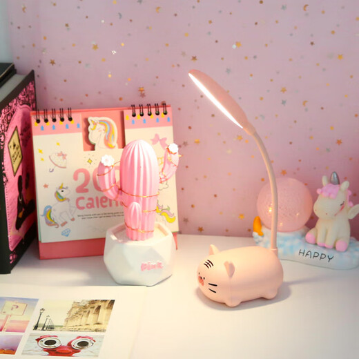 USB plug-in table lamp LED desk lamp mobile phone holder pen holder cartoon desktop decoration children's gift night light cute small desk lamp kindergarten Children's Day gift cute pet animal + plug-in model random color