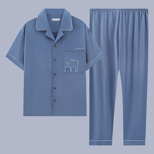 BSTB Brand Summer Men's Pyjamas Coton pur à manches courtes Style mince pour les jeunes en vrac plus taille de vêtements décontractés G3881 pantalon à manches bleues l recommandé 100-120 Jin [Jin est égal à 0,5 kg]