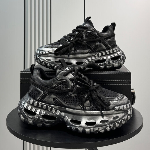 Diggorl Hong Kong trendy brand men's shoes tire daddy shoes 2025 autumn new breathable mesh thick-soled sports and leisure shoes for men white 38 standard leather shoe size