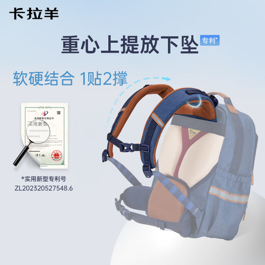 Kara Sheep [Jiang Qinqin's endorsement] Junior high school school bag 8-dimensional burden reduction and cloud school bag ProMax wind version Danning blue (calm and deep) [24L] Middle school students above 150