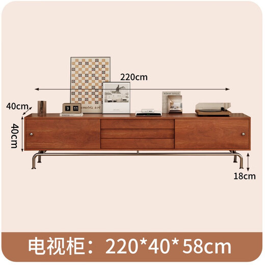 Oppein TV Cabinet Living Room 2025 New Floor Storage Storage Cabinet Integrated Medium Style Furniture Small Apartment TV Cabinet Red Cherry 80-40-1278 Five Dock Side Cabinet