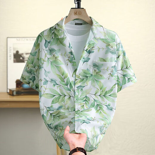 Kurashi Ichiki Shirt Hawaiian Flower Shirt Short Short's Men's Summer Ice Silk Fin Beach Couple Loose Casual confort