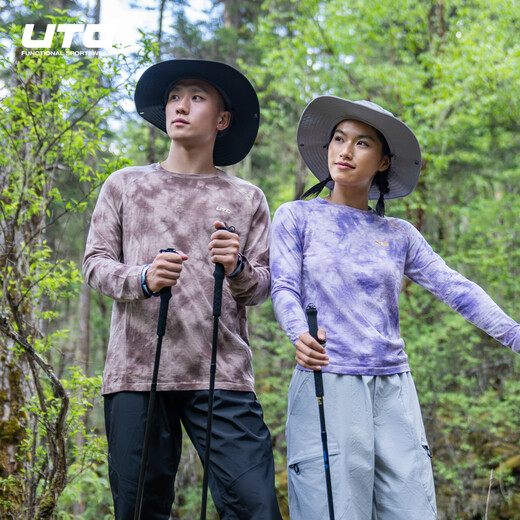 UTO Merino wool tie-dye quick-drying long-sleeved men's and women's outdoor cross-country running T-shirt sports top Muzan Purple - Women's L