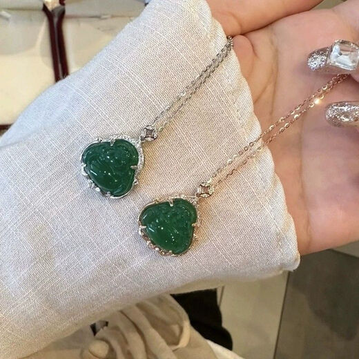 GAUSS CARLER999 sterling silver Maitreya Buddha natural green chalcedony Buddha male pendant female jade Buddha pendant chalcedony necklace white and silver same style