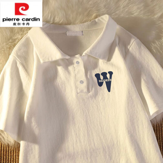 皮尔卡丹（pierre cardin）夏季新款POLO衫翻领个性白色纯棉t恤小清新学生百搭日常宽松女百 广州十三行[白色-6636小图]版 L 建议110-130斤