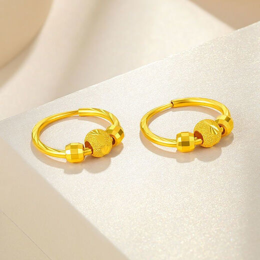 BMOI Old Phoenix 999 gold pure gold gold-plated silver-carved round bead earrings fashionable and elegant women's earrings fashion 0.01g Fat Donglai same style Transfer bead earrings Fat Donglai same style