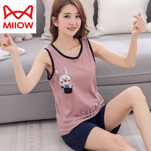 Catman (Miiow) pantalones cortos de chaleco de verano pijama de dibujos animados de algodón puro para mujeres verano algodón sin mangas lindas mujeres de ropa para el hogar