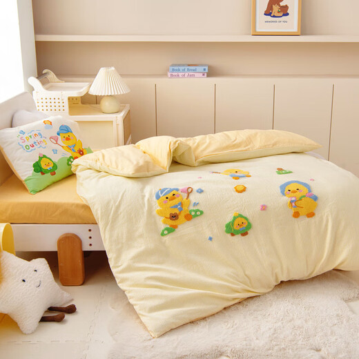 Kindergarten three-piece quilt set for children, pure cotton bedding, six-piece set for baby's entry into the kindergarten, crib nap quilt cover, bedding set, Yubao-Outing Duck, Class A standard multi-piece set, quilt cover 120*150cm
