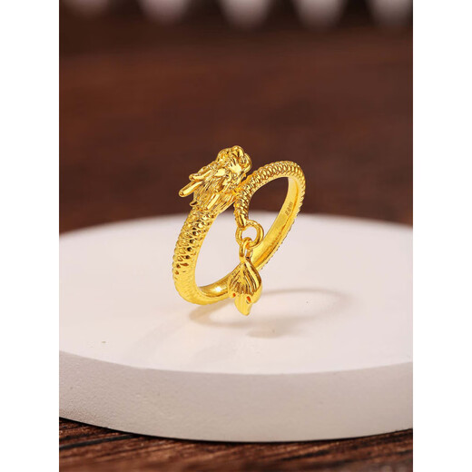 Dewey Van ancient method gold ring female element ring dragon tail ring gold-plated silver 9999 zodiac dragon pure solid gold ring dragon tail ring open (gold layer thickened)