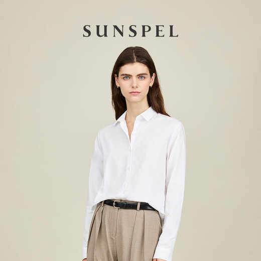 SUNSPELSUNSPEL Women's Spring Classic Cotton Twill Long-Sleeved White Shirt White S