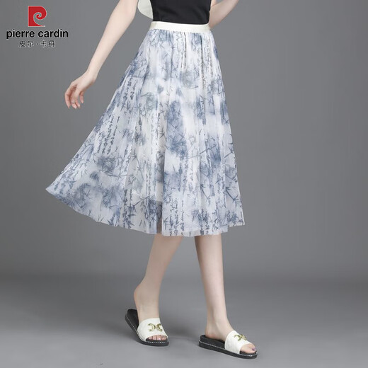 皮尔卡丹（PIERRE CARDIN）2025夏新款碎花半身裙女小清新短裙大摆网纱印花a字显瘦雪纺中裙 新面料雪纺纱(9906-5) 均码 (松紧腰)