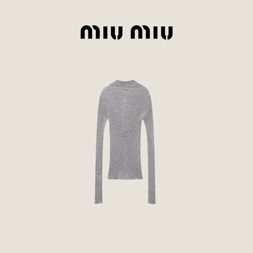 MIU MIU【礼物】缪缪女士羊绒丝质混纺开衫 灰色 36