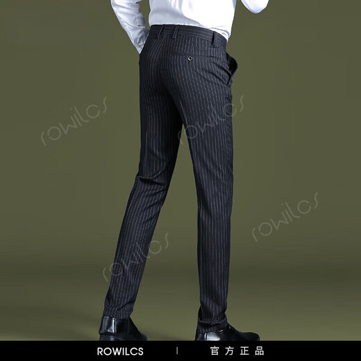 Rowilos gestreifte Hosen für Männer 2025 neuer schlanker fit kleiner gerader Stretchbackhosen Sommer dünne Business Casual Hosen 9901-Pure Schwarzsommer dünn 29 zwei Füße zwei