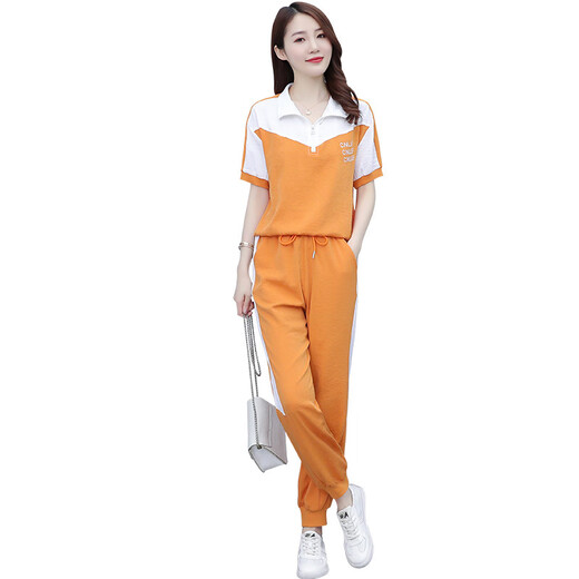 啄木鸟冰丝短袖时尚休闲运动服套装女2025夏季新款显瘦跑步服时尚两件套 【1389】白色 2XL【建议126-138斤】