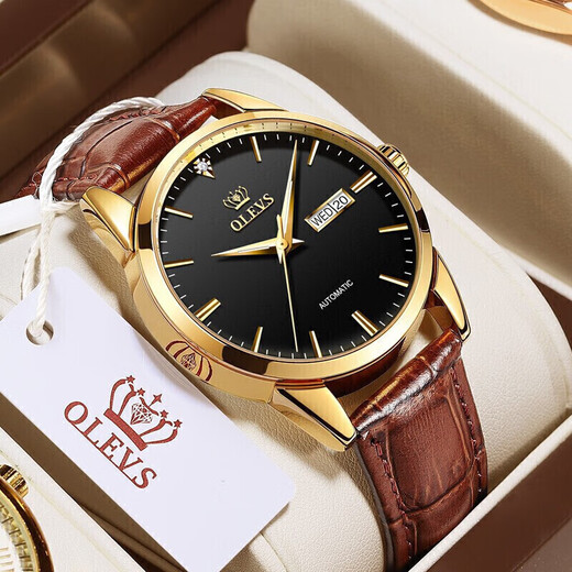 Des montres de couple de marque Olevs, une paire de montres mécaniques entièrement automatiques pour hommes et femmes, imperméables et lumineuses, et un cadeau d'anniversaire pour petit ami et petite amie. Le couple noir regarde 6629 [né une paire]