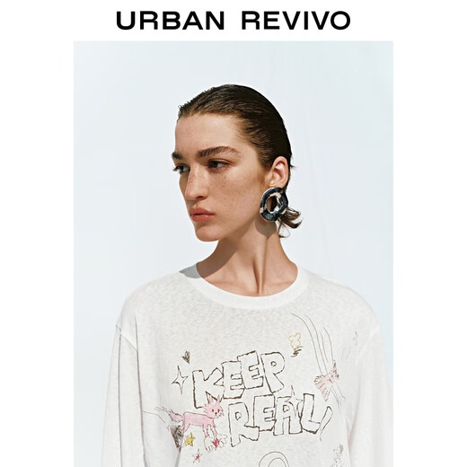 UR2025 Herbst Neue Frauenkleidung Fashion Casual Graffiti gedruckt runden Hals langärmelig T-Shirt UWH450063 Buch White S