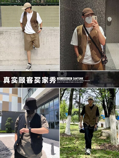 【高端户外】中老年人男钓鱼马甲两面穿春秋薄多口袋背心摄影 卡其色 3XL