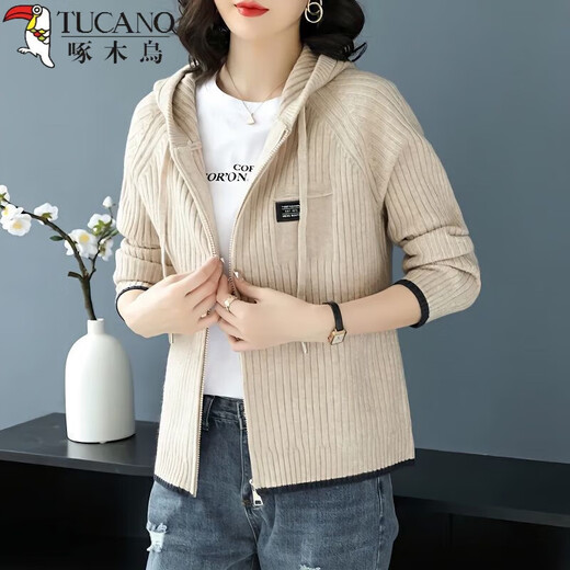 Le nouveau sweat-shirt en tricot de Woodpecker pour les femmes avec un pull à fermeture éclair coréen à capuche cardigan uniforme de baseball veste à sweat à sweat extérieur féminin printemps et automne bleu marine m recommandé 95-105jin [Jin est égal à 0,5 kg]