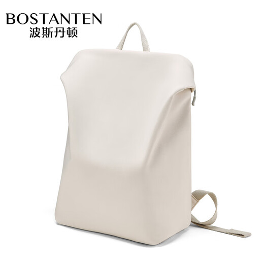 波斯丹顿（BOSTANTEN）男女大学生轻便空气感双肩背包上班通勤休闲旅行电脑书包 白色【简约感___可放14寸内电脑