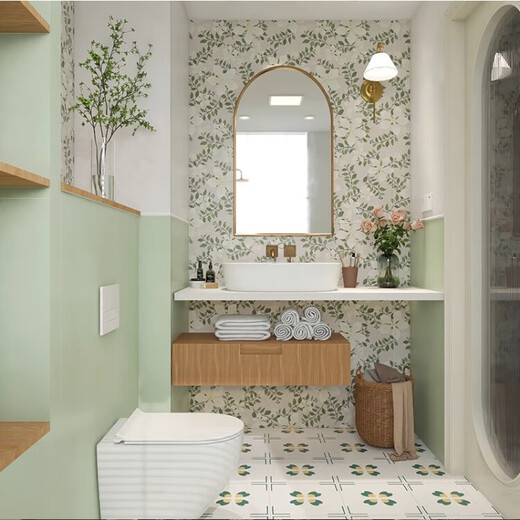 600x1200 French rétro All-Céramique Soft Light Flower Tiles de salle de bain Fond de salle de bain Feuille de fleur de la salle