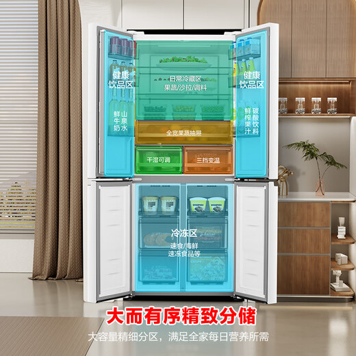 Rongsheng 516 liters active double purification dual system cross four-door ultra-thin embedded first-class air-cooled variable frequency double cycle refrigerator government subsidy BCD-516WD1FPA white active purification and sterilization