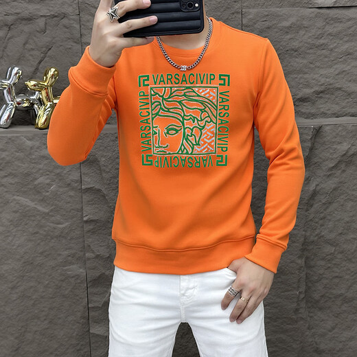 华伦天奴·奥兰迪（Valentino Orlandi）衣服舒适新款圆领修身男士卫衣2024秋季新款百搭印花百搭上衣 T6176黑色 M