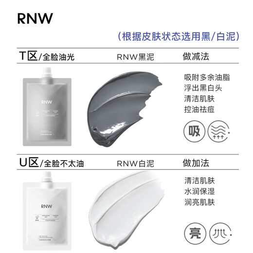 Ruwei (RNW) two-color mud mask hydrating and moisturizing zone cleansing mask smear-type oil removal black and white mask blackheads for men and women cleansing mud mask + refill 240g