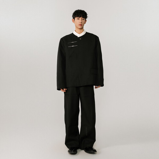 IZEXX new Chinese style national style stand collar tunic suit niche high-end suit jacket men's JM77 black XL