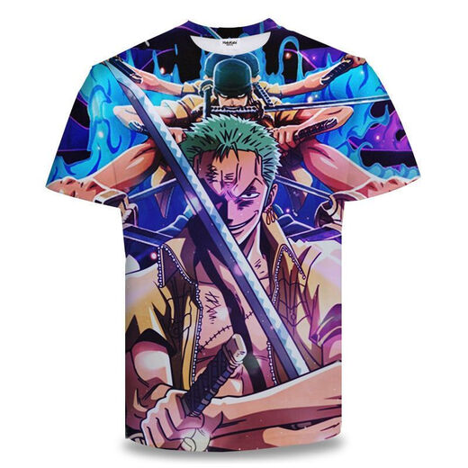 Bamaitu ein Stück Kurzarm ein Stück Zoro Anime T-Shirt Primary- und Sekundarschüler und Teenager 3D-Druck Trendy Top Burning Ace TXU1480 S geeignet für Gewicht 80-90 Jin [Jin gleich 0,5 kg]