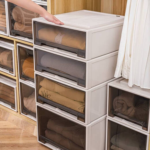 Yonghuan Wardrobe Storage Box Drawer Storage Box Wardrobe Clothing Organizer Plastic Clothes Storage Cabinet Export 3523 Depth 47*Width 35*High 23cm Special Offer One Pack Tea Color