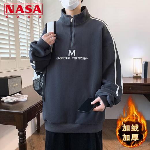 
NASA XVVX plus velvet thickened sweatshirt for boys 13 junior high school students half high neck base shirt 15-year-old teenagers autumn and winter clothes R683 dark gray (single sweatshirt) Thickened fleece XL 120-135Jin [Jin equals 0.5 kg]