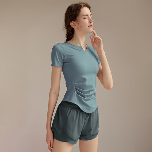 Duoxiangyu Yoga Wear Women's New Summer Running Sports Pilates Training Wear Short-Sleeved Fitness Wear T-Shirt Tight-fitting Sakura Pink Yoga Wear M Recommendation 95-105Jin Jin is equal to 0.5 kg