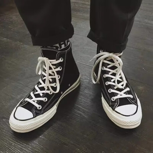 Sanofeng Dick-Soled Canvas Schuhe Herren High Top 1970 Klassische Brettschuhe Retro Casual Ehepaar Koreanische Version VERSATILE TOP STUDENT SHOUS Schwarz 42