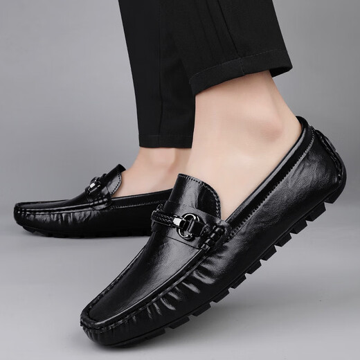 
Zero-degree broken 2025 summer new men's business casual leather shoes with one foot, soft sole bean shoes, men's loafer shoes MT9922 black 38