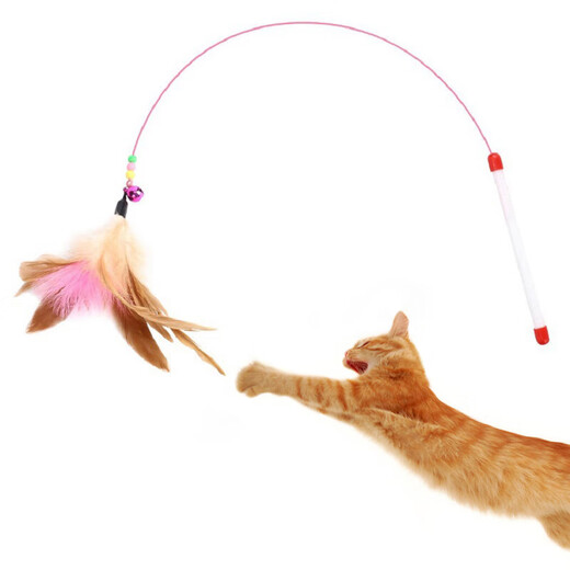 Jingdong Express Cat Funny Stick Fishing Rod Long Cat Toy Feather Bell Pet Supplies Small Fish Toy Steel Wire Feather Cat Funny Stick 1 Pack