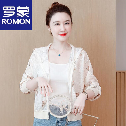 
ROMON Chinese style breathable short sun protection clothes for women 2025 summer new small hooded thin thin coat sun protection clothes light green L (recommended 100-110Jin [Jin equals 0.5 kg])
