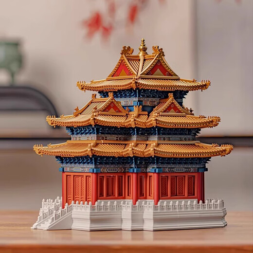 ONEVAN角楼紫禁城榫卯结构积木高难度千年隼中国宫廷古建筑拼装玩具 大号金色阿房宫【6630灯光版】工