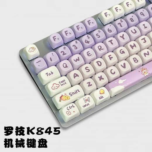 罗技K845机械键盘双皮奶布丁PBT高颜值办公电竞青红茶轴渐变紫兔 黑色布丁PBT材质 红轴(线性声音较小)只能有线