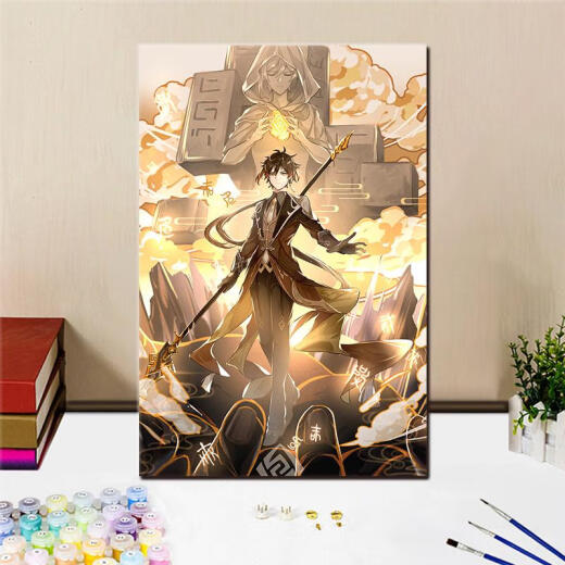 Tigre de tres abril Genshin Impacto Zhongli Diy Digital Pintura al óleo Cartoón pintado de color acrílico pintado a mano Aceil color decorativo S695-Zhongli 30x45 cm DIY Atrolado Apretado Marco interno +