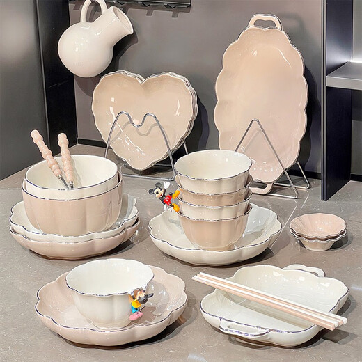 Bols colorés sous le glaçage, nouveau style d'assiettes en céramique ménagère, bols et baguettes combinaison ménage de créneaux de ménage bols de vaisselle et assiettes peintes en or 4-6 personnes Boîte-cadeau de nourriture 1355