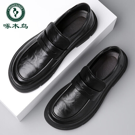 
Woodpecker laceless brown men's shoes spring 2025 new big-head business casual leather shoes solid color wide-head loafers GX9923 brown 38
