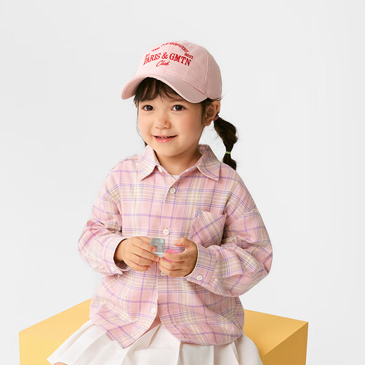 Balabala children's clothing children's shirts 2025 new girls and boys tops plaid shirts spring parent-child versatile red and white tones 00461 90