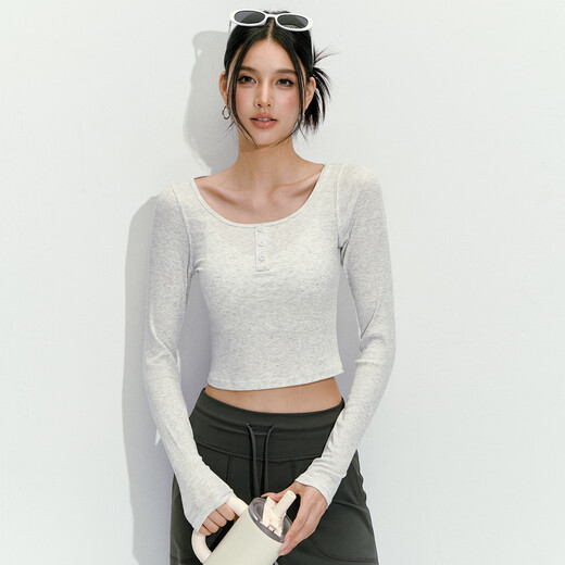 LULULMCCTN long-sleeved yoga top women's Pilates professional training tight slimming running sports fitness T-shirt blue linen L