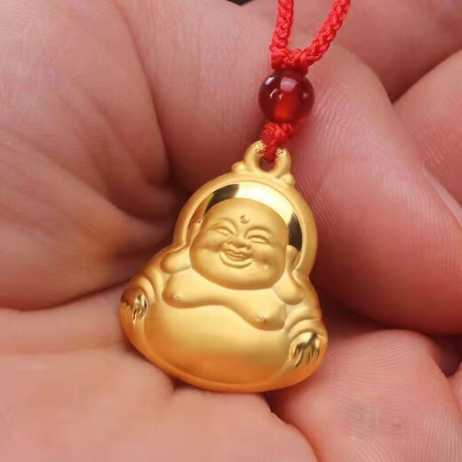 MHFDO Old Phoenix Maitreya Buddha Pendant Good Luck, Good Luck and Safe Delivery for Elderly Gifts Long Luck Sand Gold Necklace for Mom 3.283g Soon to be sold out Buy now