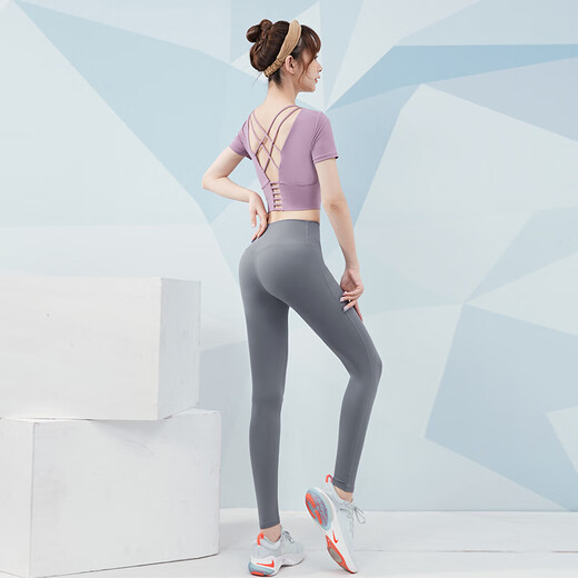 Vansydical yoga costume pour les femmes en été mince de mode haut de gamme Running Fitness Costume à manches courtes Internet célébrités pour débutants Suisse à deux pièces noires TC9214 XL